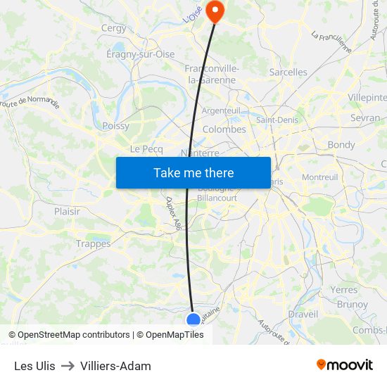 Les Ulis to Villiers-Adam map