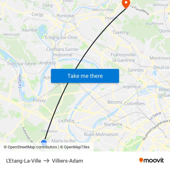 L'Etang-La-Ville to Villiers-Adam map