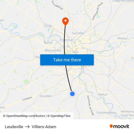 Leudeville to Villiers-Adam map