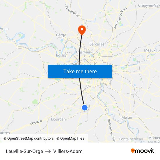 Leuville-Sur-Orge to Villiers-Adam map