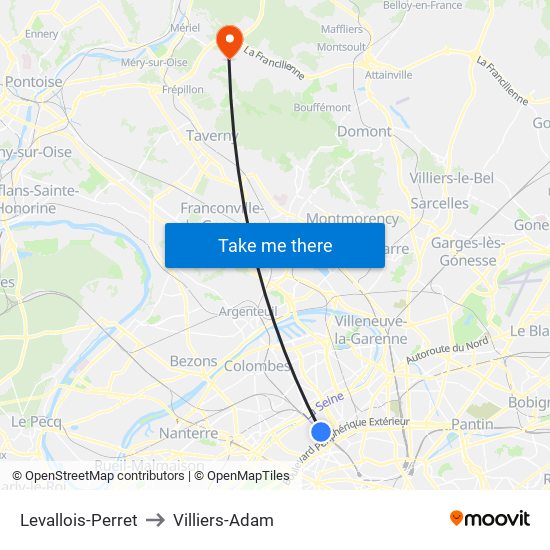 Levallois-Perret to Villiers-Adam map