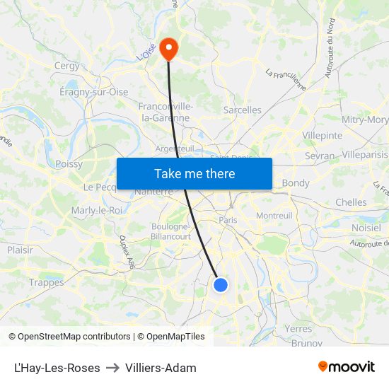 L'Hay-Les-Roses to Villiers-Adam map