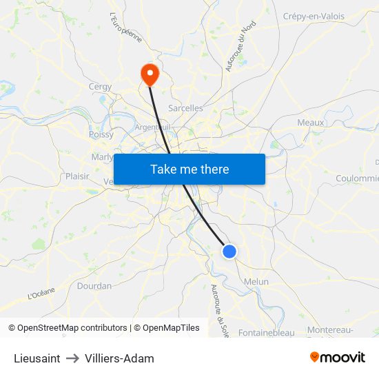 Lieusaint to Villiers-Adam map