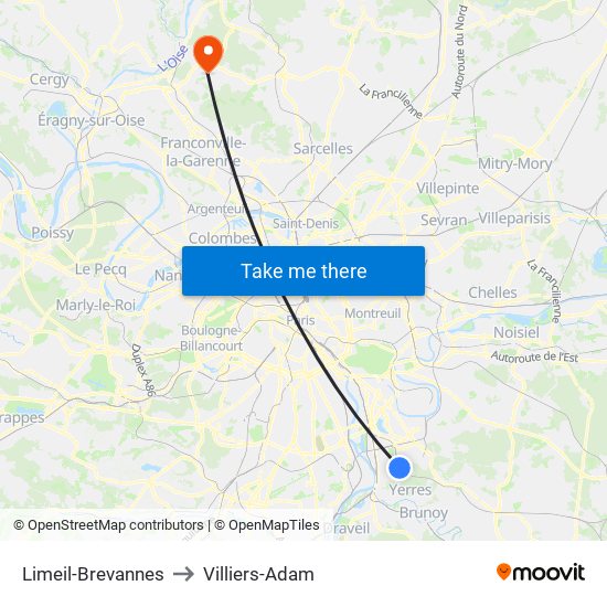 Limeil-Brevannes to Villiers-Adam map