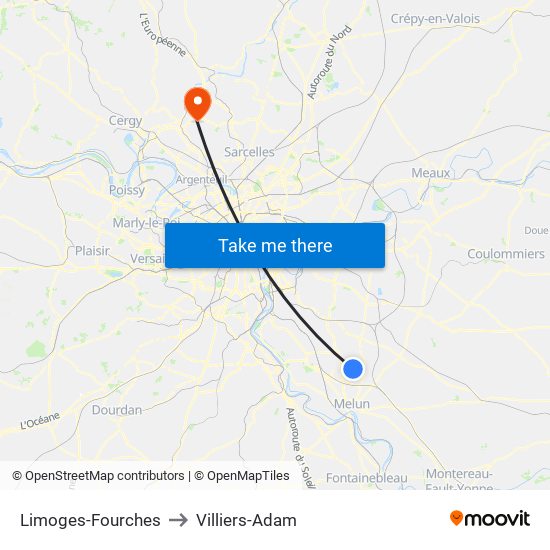 Limoges-Fourches to Villiers-Adam map