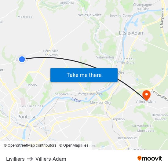 Livilliers to Villiers-Adam map