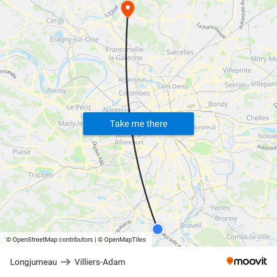 Longjumeau to Villiers-Adam map