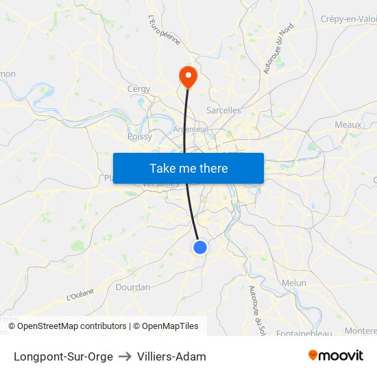 Longpont-Sur-Orge to Villiers-Adam map