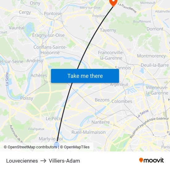 Louveciennes to Villiers-Adam map