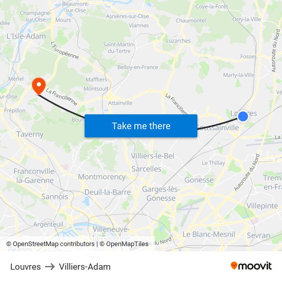 Louvres to Villiers-Adam map