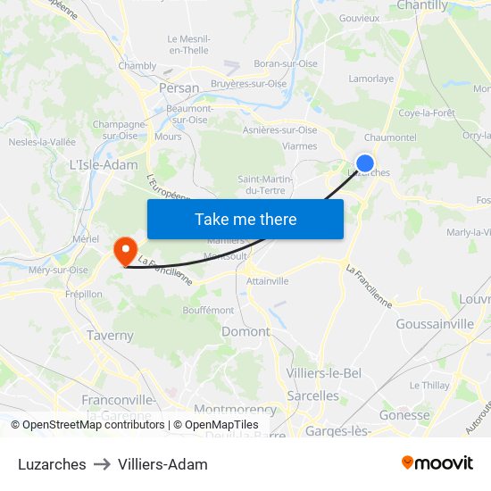 Luzarches to Villiers-Adam map