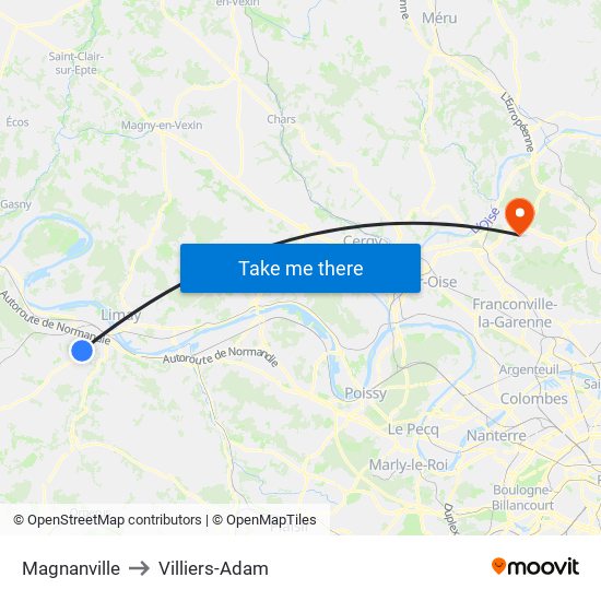Magnanville to Villiers-Adam map