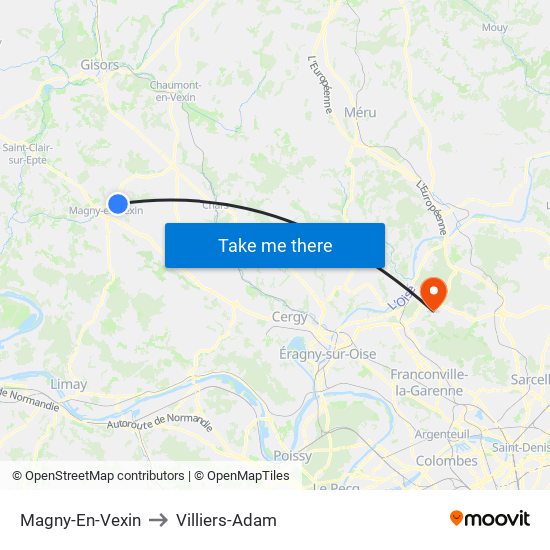Magny-En-Vexin to Villiers-Adam map