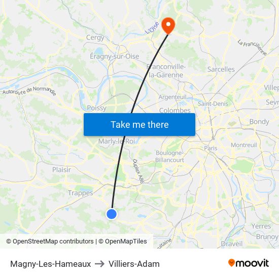 Magny-Les-Hameaux to Villiers-Adam map