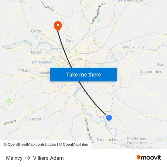 Maincy to Villiers-Adam map