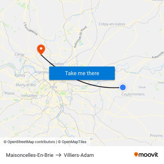 Maisoncelles-En-Brie to Villiers-Adam map