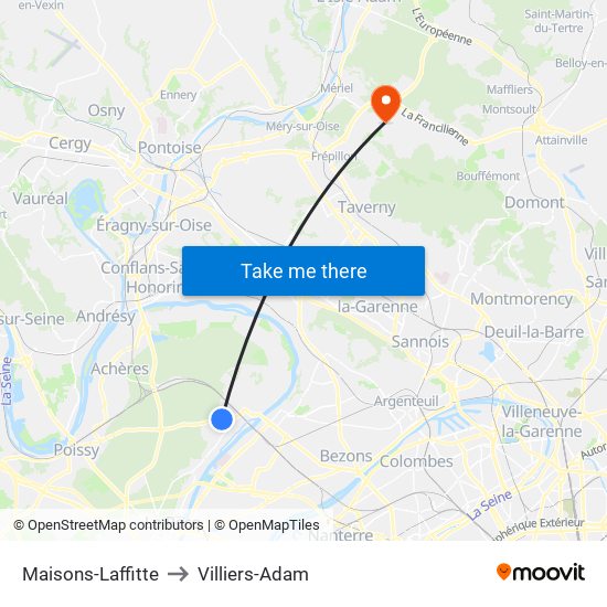 Maisons-Laffitte to Villiers-Adam map