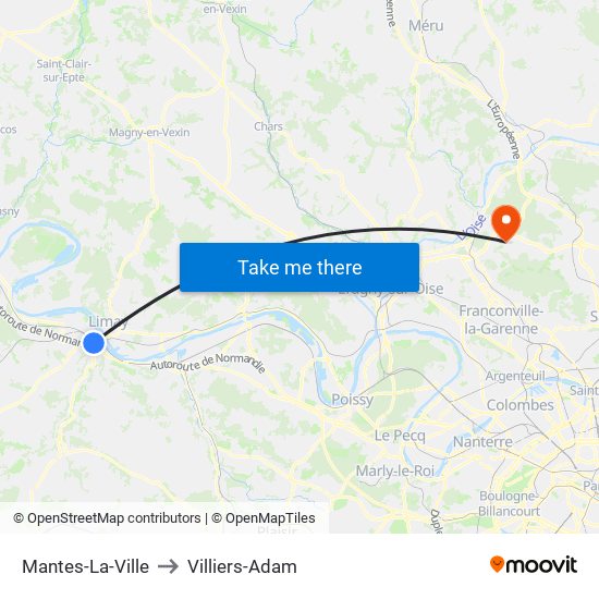 Mantes-La-Ville to Villiers-Adam map
