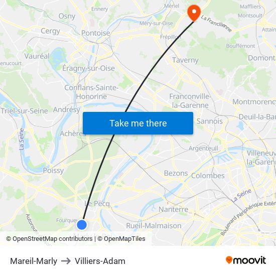 Mareil-Marly to Villiers-Adam map