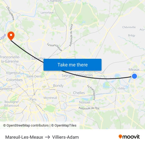 Mareuil-Les-Meaux to Villiers-Adam map