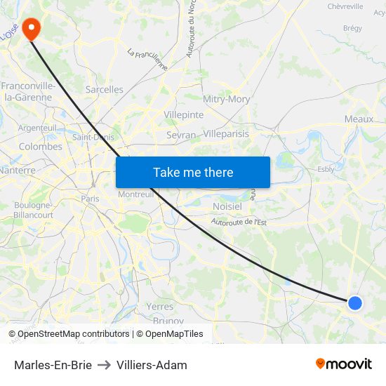 Marles-En-Brie to Villiers-Adam map