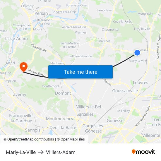 Marly-La-Ville to Villiers-Adam map