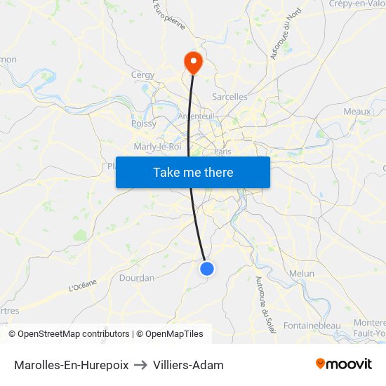 Marolles-En-Hurepoix to Villiers-Adam map