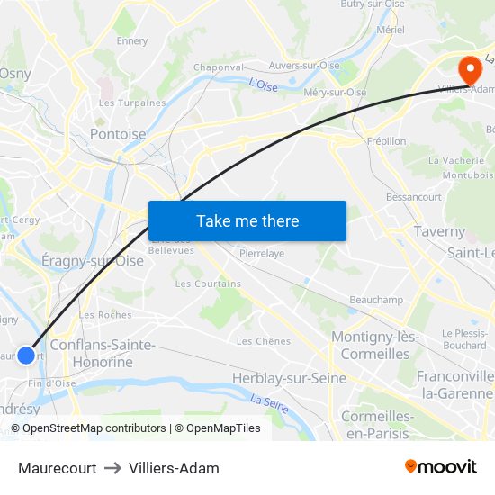 Maurecourt to Villiers-Adam map