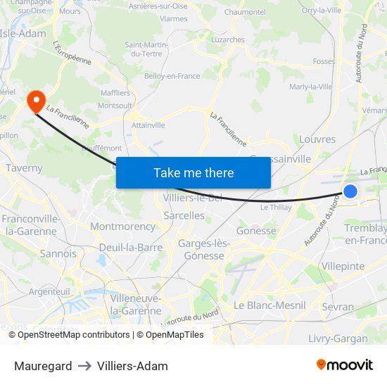 Mauregard to Villiers-Adam map