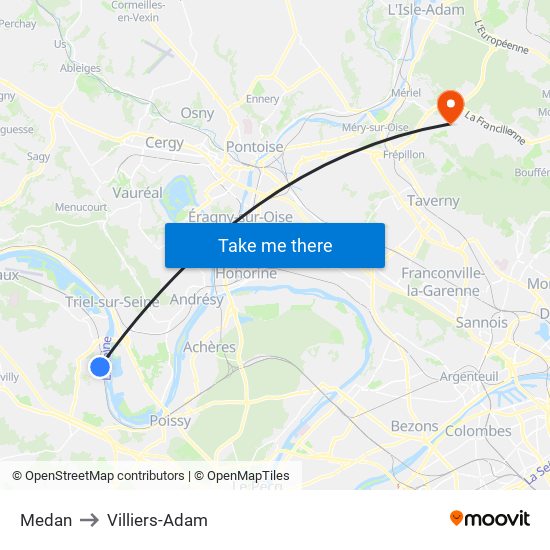 Medan to Villiers-Adam map