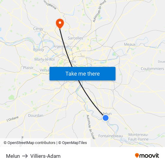 Melun to Villiers-Adam map