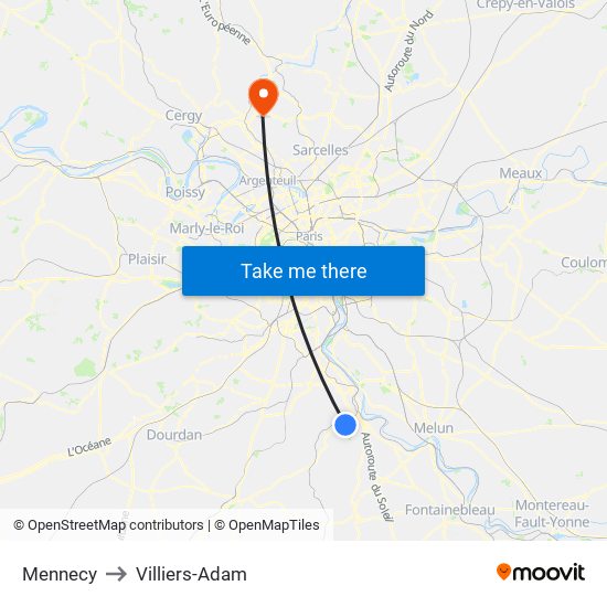 Mennecy to Villiers-Adam map