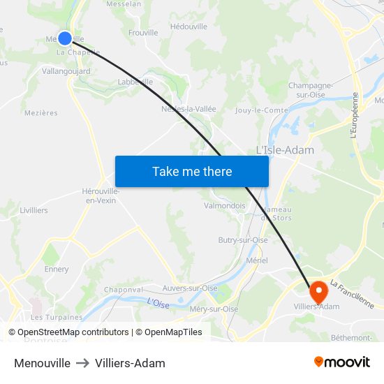 Menouville to Villiers-Adam map