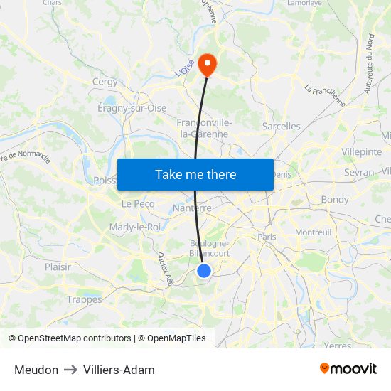 Meudon to Villiers-Adam map
