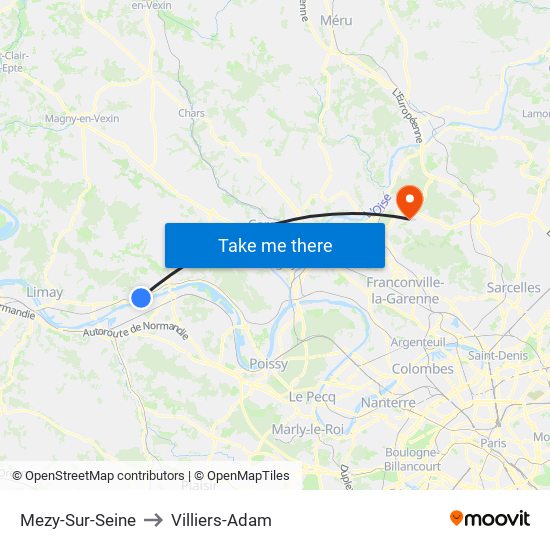 Mezy-Sur-Seine to Villiers-Adam map
