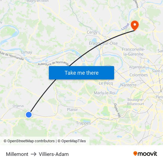 Millemont to Villiers-Adam map