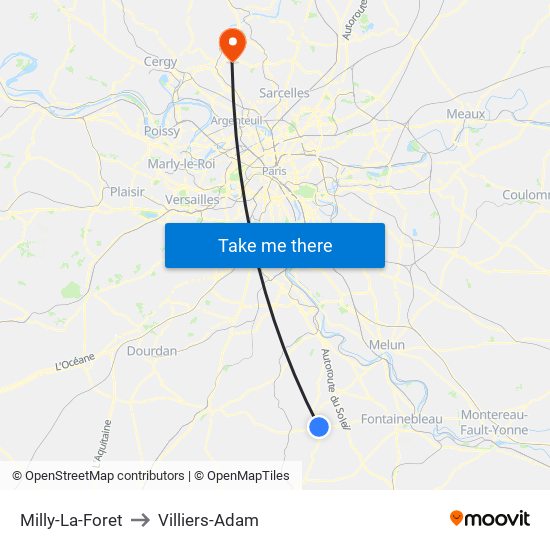 Milly-La-Foret to Villiers-Adam map