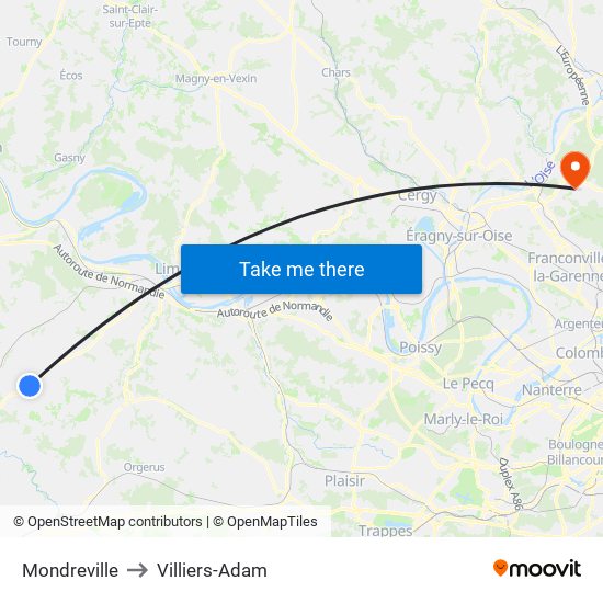 Mondreville to Villiers-Adam map