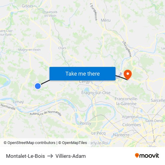 Montalet-Le-Bois to Villiers-Adam map