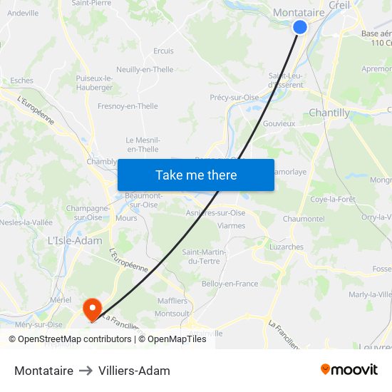 Montataire to Villiers-Adam map