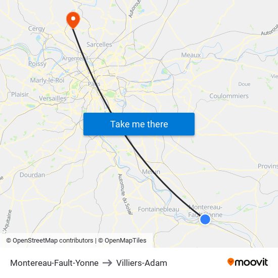 Montereau-Fault-Yonne to Villiers-Adam map
