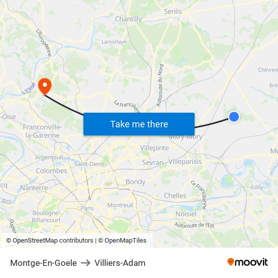Montge-En-Goele to Villiers-Adam map