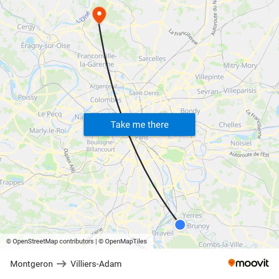 Montgeron to Villiers-Adam map