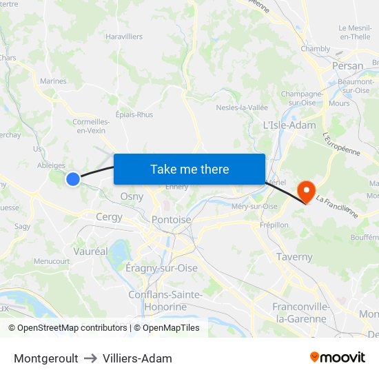 Montgeroult to Villiers-Adam map