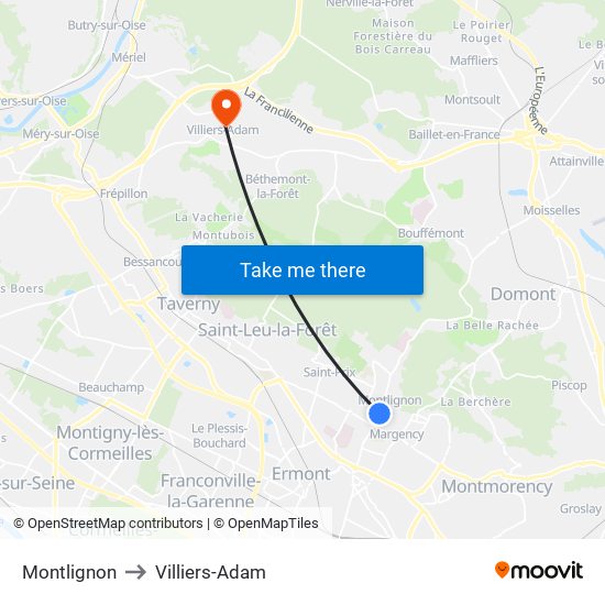 Montlignon to Villiers-Adam map