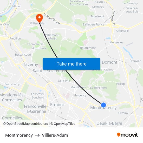 Montmorency to Villiers-Adam map