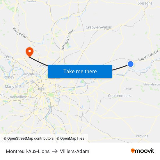 Montreuil-Aux-Lions to Villiers-Adam map