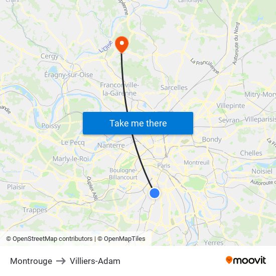 Montrouge to Villiers-Adam map