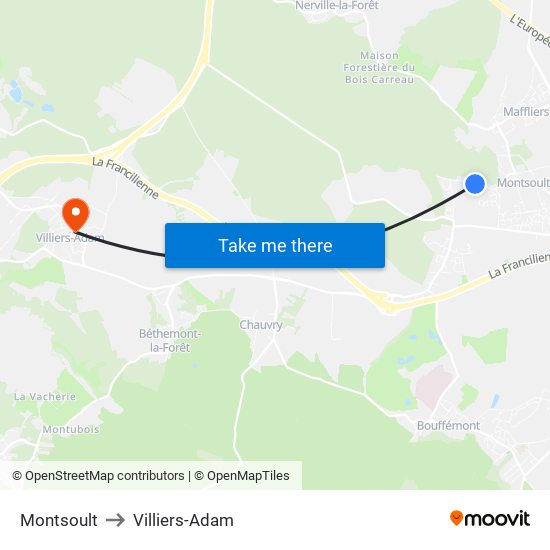 Montsoult to Villiers-Adam map