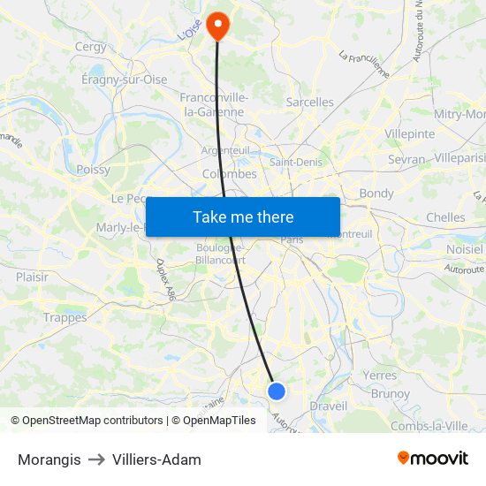 Morangis to Villiers-Adam map